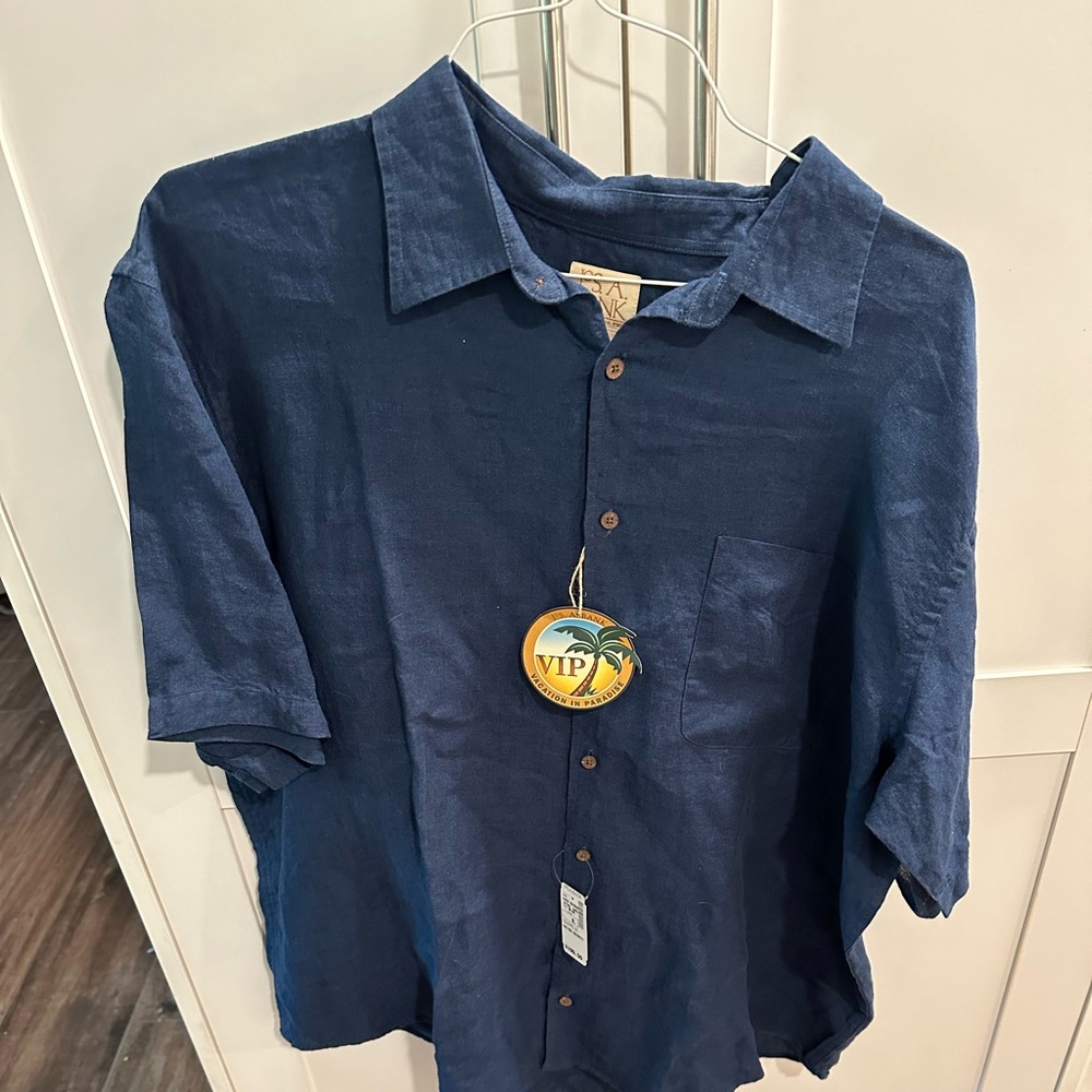 Jos A Bank Vacation In Paradise Linen Short Sleeve Button Down. XL